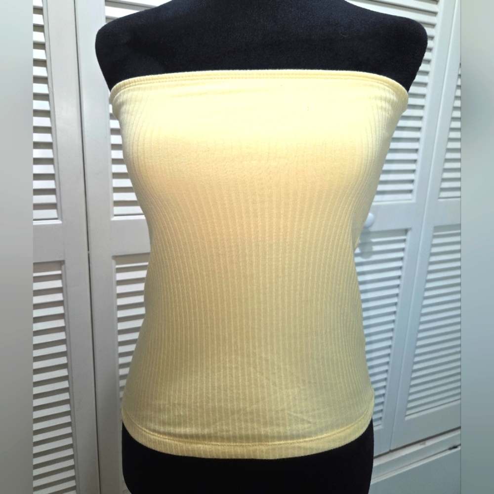 Yellow Strapless Ribbed Women's Top Size M